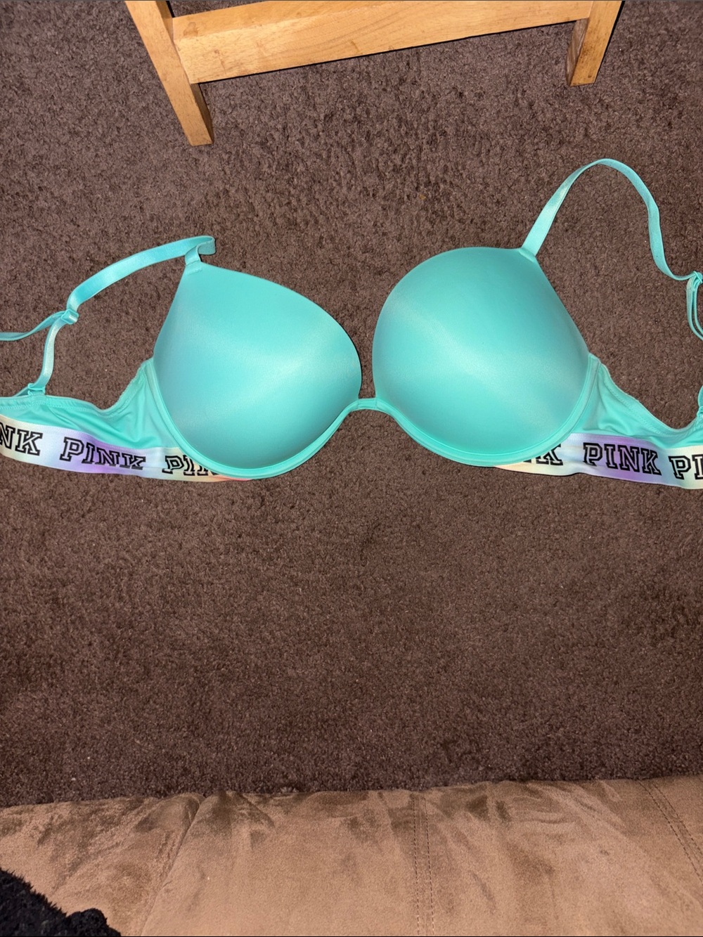 PINK Victoria's Secret Mint Teal Push-Up Bra with Branded Band